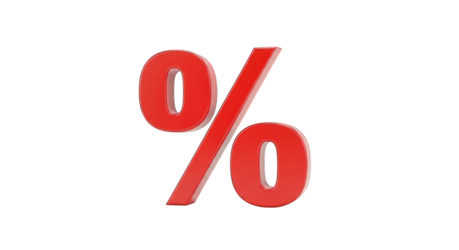 Red percentage sign isolated on transparent background for financial concepts