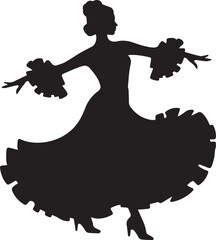 Elegant silhouette of a woman dancing flamenco with elaborate skirt and ruffled cuffs expressing passion and movement vector