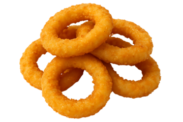 Crispy onion rings stack isolated on transparent background