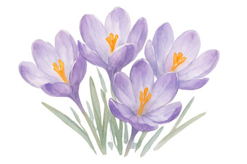 Fototapeta premium Delicate purple crocus flowers isolated on transparent background