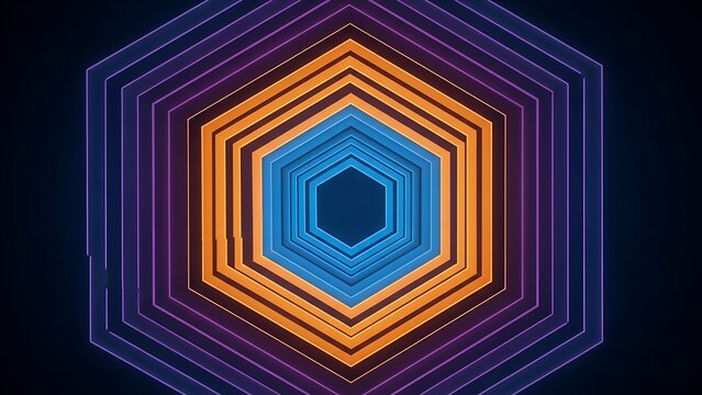 Abstract Geometric Hexagon Pattern with Blue Orange Purple Lines