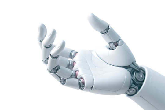 Robotic hand reaching out isolated on transparent background