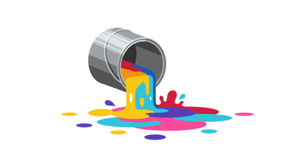 Colorful Paint Pouring from a Metal Can Creating Vibrant Splashes.