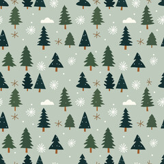 Fototapeta premium Seamless background with cute pine trees.