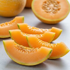Bright orange cantaloupe slices showcase a nutritious source of vitamin C, promoting wellness and a healthy lifestyle choice ,orange ,healthy lifestyle ,vegan