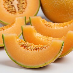 Bright orange cantaloupe slices showcase a nutritious source of vitamin C, promoting wellness and a healthy lifestyle choice ,whole ,cantaloupe ,delicious