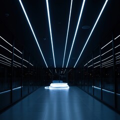 Bright, energy-efficient LED strip light illuminating a modern architectural space with cool, clear light, showcasing advanced technology ,energy ,electric ,technology