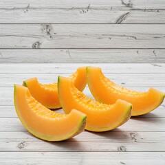 Bright orange cantaloupe slices showcase a nutritious source of vitamin C, promoting wellness and a healthy lifestyle choice ,diet ,close up ,snack