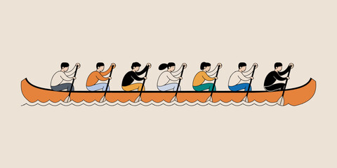 Silhouette of Six People in a Canoe