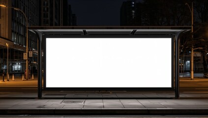 Fototapeta premium Blank Illuminated Billboard Under City Night Lights, Awaiting Creative Advertisement.