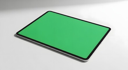 Sleek Tablet Mockup with Vibrant Green Screen for Custom Content Insertion, Modern Tablet with Green Screen on White Background for Advertising and Marketing