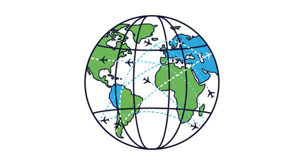 Worldwide air travel routes global aviation network, international flights, and tourism concept vector illustration