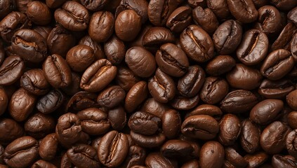 Obraz premium Closeup of Roasted Coffee Beans. A Rich Brown Texture and Subtle Shadows.