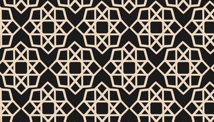 Seamless cream colored islamic geometric pattern on black background luxury arabesque design suitable for wallpaper packaging architecture and textile decor