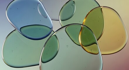 Abstract liquid droplets with smooth translucent textures and vibrant colors