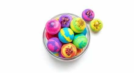 Fototapeta premium Isolated Glass Jar Filled with Vibrant Colorful Bath Bombs - Self Care Beauty 