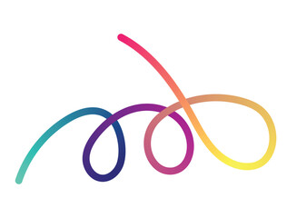 Vibrant rainbow colored abstract swirl or ribbon shape on a clean white background with a playful and energetic feel
