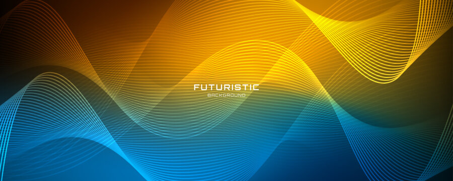 Blue yellow lines techno abstract background overlap layer on dark space with glowing waves decoration. Modern graphic design element stripes style concept for web, art, flyer, card, or brochure cover