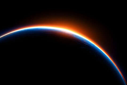 Spectacular view of earth s atmosphere glowing with sunrise colors from outer space