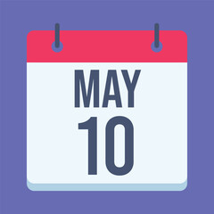 10 May Calendar. Blue Background. Isolated Vector Calendar.