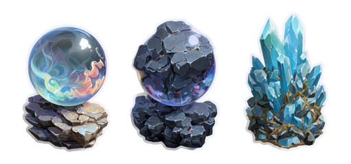Ethereal Crystal and Sphere Art on Isolated Transparent Background