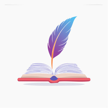 Illustration of an open book with a quill, symbolizing literature and creative writing endeavors