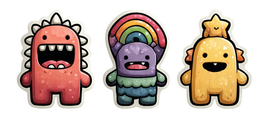 Colorful Cartoon Monsters with Playful Expressions on Transparent Background