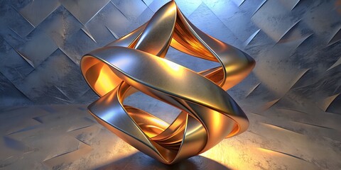 Abstract Golden Folded Ribbon – 3D Minimalist Geometric Design Element