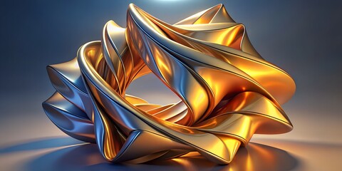 Abstract Golden Folded Ribbon – 3D Minimalist Geometric Design Element