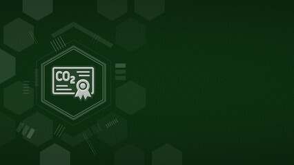 Focused CO2 Certificate Icon in Green Hexagon for Carbon Neutrality and Environmental Certification referencing EU-ETS, nEHS, BEHG