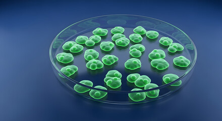 3D Visualization of Bacterial Colonies in a Petri Dish: Detailed Render of Microbial Growth for Scientific Research and Educational Purposes in Microbiology and Bacteriology