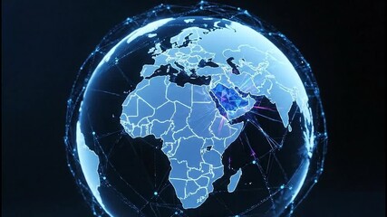 Futuristic Global Network Highlighting Saudi Arabia Connections. - Powered by Adobe
