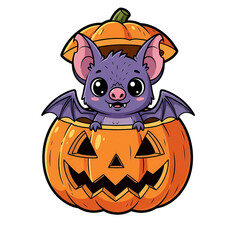 Bat's Pumpkin Hideout on transparent background