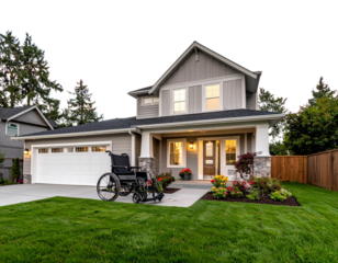 Age friendly home modifications in suburban house with accessible design for elderly