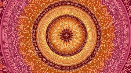 Fototapeta premium Radiant concentric cultural mandala design with layered floral and star motifs