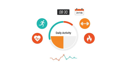 Fitness tracker app interface daily activity tracking app with steps, heart rate, and calorie monitoring
