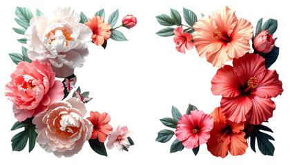 Two decorative flower petal frame borders isolated on transparent background