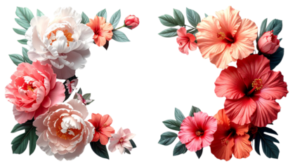 Two decorative flower petal frame borders isolated on transparent background