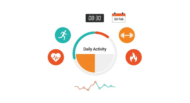 Fitness tracker app interface daily activity tracking app with steps, heart rate, and calorie monitoring