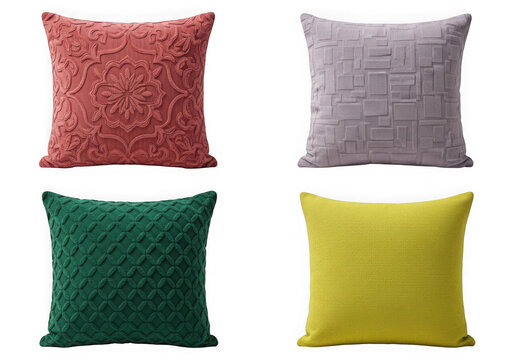 Cozy textured throw pillows four color options for home decor accent isolated on transparent background