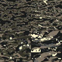 Fototapeta premium Vector seamless camo tiger stripe army fatigue pattern design set