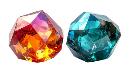 Two elegant 3D polygon crystal variations isolated on transparent background