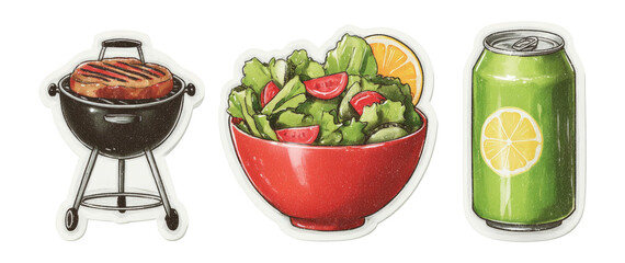 Grilled Meat, Fresh Salad, and Refreshing Drink Isolated on Transparent Background