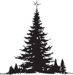 Obraz premium Christmas tree with star on top festive season concept silhouette vector illustration