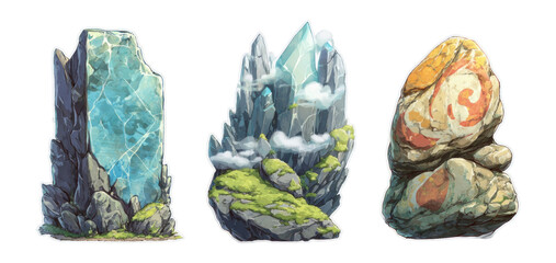 Unique Isolated Rock Formations with Colorful Textures and Artistic Detailing