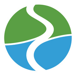 Fototapeta premium Abstract Nature River Circle Logo Design Green Landscape Blue Water Pathway
