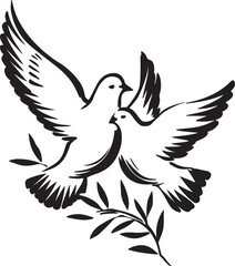 Obraz premium Two doves with olive branch vector illustration 