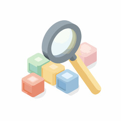 Isometric Search Icon in Flat Design