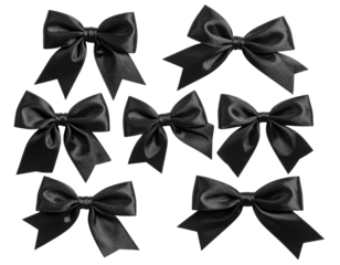 black ribbon bows on a transparent background