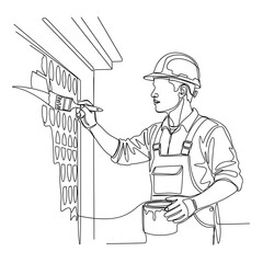 Continuous Line Drawing of a Painter at Work.